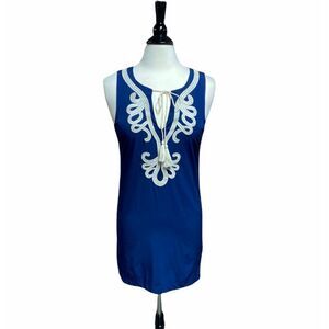 Aakaa Navy & Cream Sleeveless Sheath Dress Size Medium NWOT